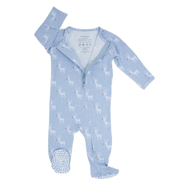 Sweet Bamboo Rudolph Blue | Zipper Footie