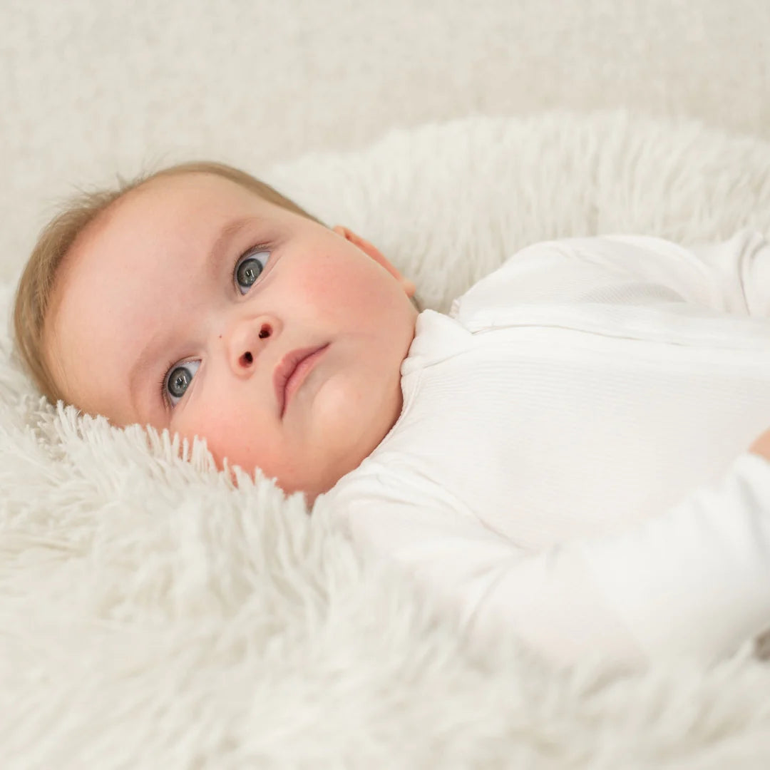 Sweet Bamboo Pure White | Ribbed Zipper Footie