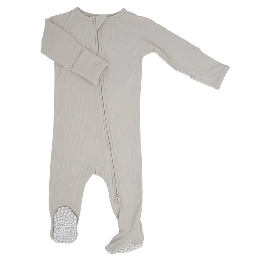 Sweet Bamboo Just Taupe | Ribbed Zipper Footie