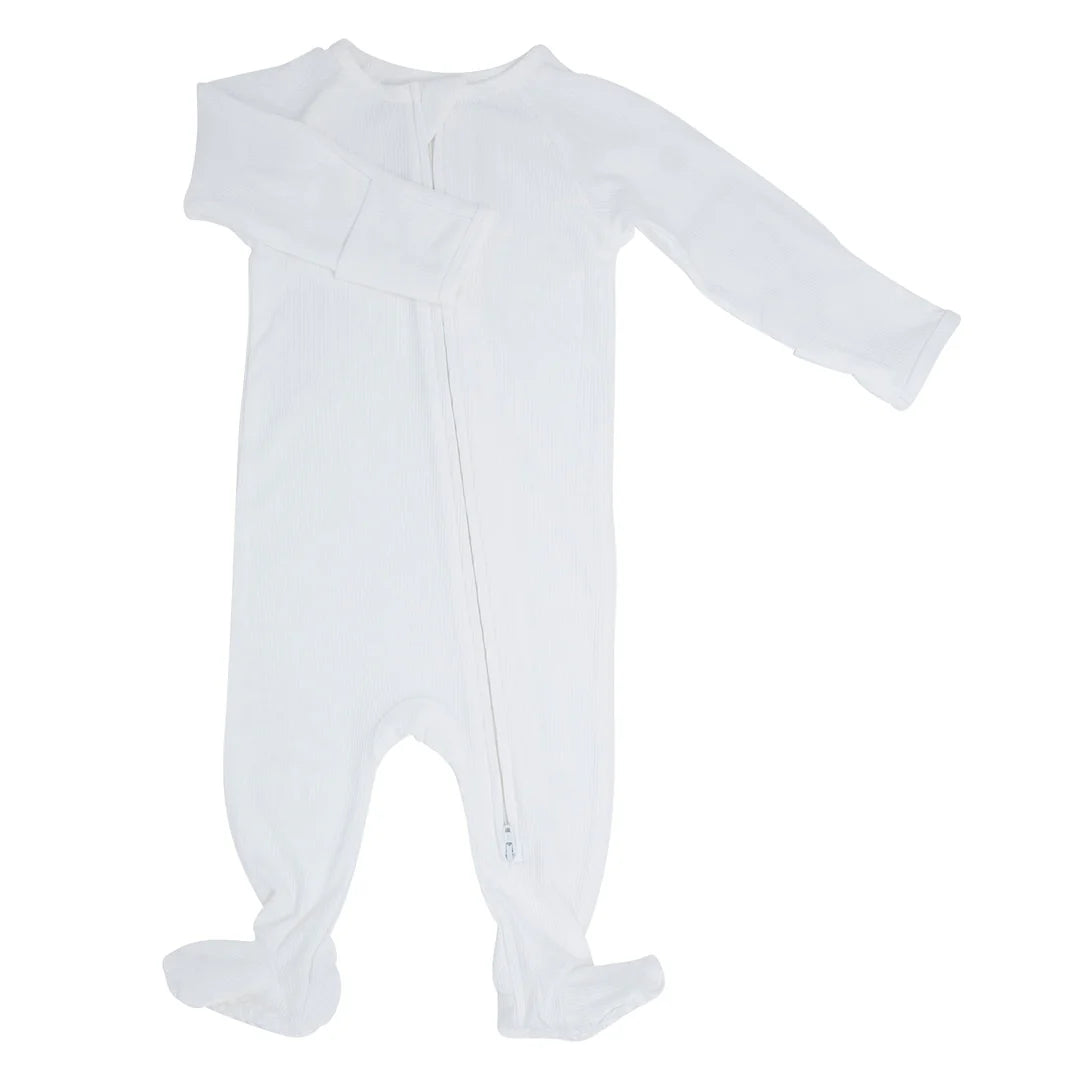 Sweet Bamboo Pure White | Ribbed Zipper Footie