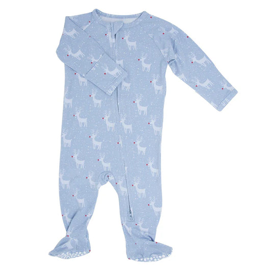 Sweet Bamboo Rudolph Blue | Zipper Footie